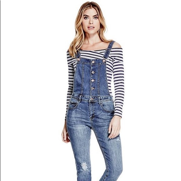 GUESS AVIANA DISTRESSED DENIM OVERALLS…